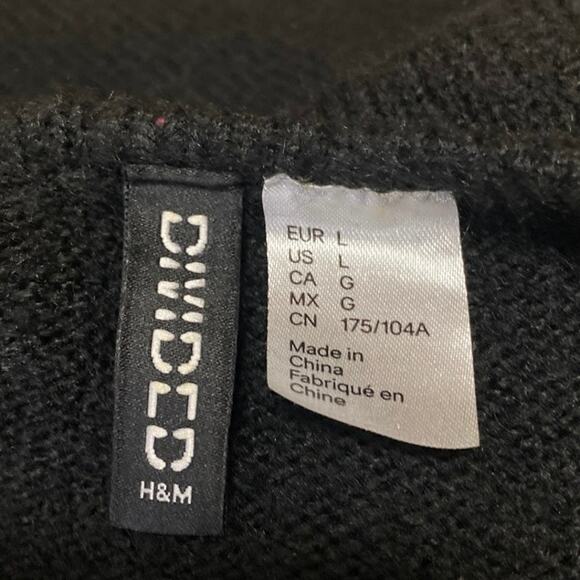 H&M Divided Black White Wool Houndstooth Long Sleeve Knit Cardigan Sweater Sz L - Picture 3 of 4